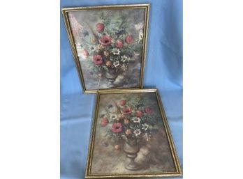 Beautiful Flowers In A Vase Prints By R. Shield (2). In Gold Colored Frames