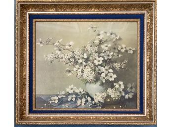 STUNNING Gold Gilded Frame With Crab Apple And Dogwood Print By VA Richardson