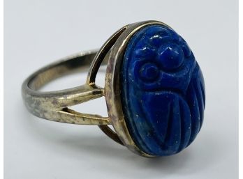 Lapis Oval Shaped Ring, .925 Sterling Silver Band.