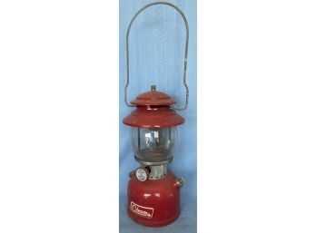 Vintage Coleman Red Single Mantle Camping Lantern With Pyrex Globe