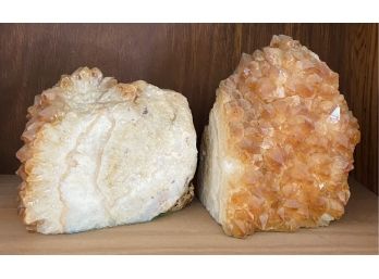 Two Authentic Crystal Rocks / Paperweights Or Bookends