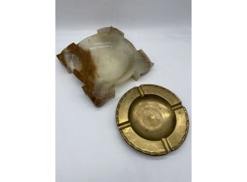 Onyx Marble Decorative Bowl And Brass Ash Tray