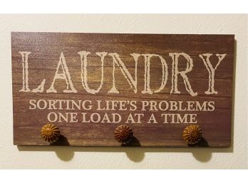 Farmhouse Laundry Sign With Knobs For Hooks