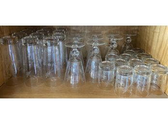 33 Matching Glasses, Various Styles, With Lovely Frosted Flower Design