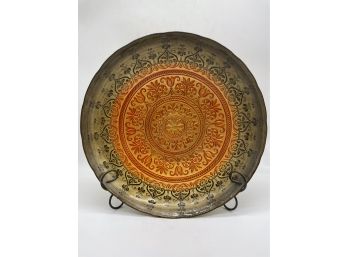 Beautiful Multi Colored Deco Plate On A Metal Stand