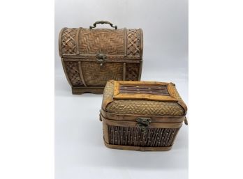 CIGAR BOX Style Wood Storage Container With Handle And Wicker Wood Box