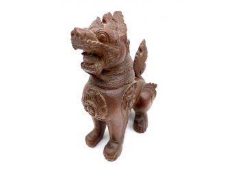 Antique Hand Carved Wood Temple Dog Lion Statue