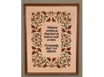 Framed Embroidered Art With Quote, No Glass