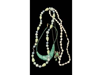 (4) Beautiful Green And White Necklaces!