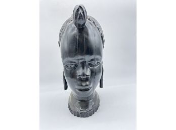 Vintage African Masai Woman Head Figurine, Carve Dark Wood