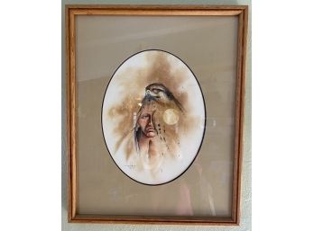 1986 Menchego Native American Watercolor Art In Frame