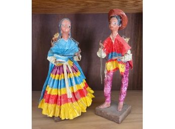 Hand Made Man And Woman Village Figurines. Paper Material