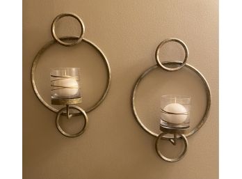 Pair Of Hanging Candle Votives With Round Candles Inside