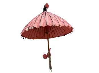 Chinese Cloth Pink Umbrella In A Metal Holder