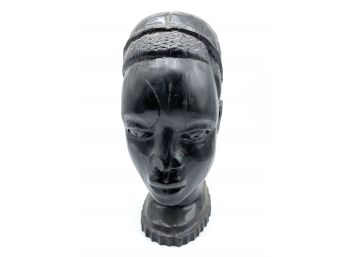 Dark Wood Carved African Boy Tribal Head