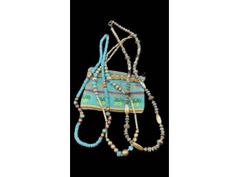 Boho Beaded Necklaces (3) Plus Cute Zipper Pouch