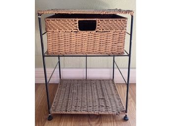 Wicker Plant Stand With Metal Legs And Single Drawer