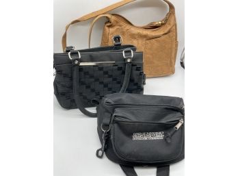 Cabin Creek Genuine Leather Purse, Black  Purse With Dual Hand/shoulder Straps, And Eastsport Fanny Pack