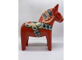 Vintage Large Swedish Orange Dala Horse Souvenir, Swedish Folk Art Horse.