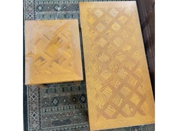 Light Herringbone Print Wood Coffee And End Table