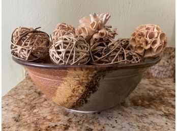 Decorative Twig Spheres In A Beautiful Ceramic Bowl