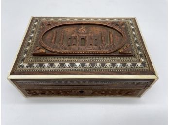 Vintage India Hand Carved Wooden Taj Mahal Jewelry Trinket Box