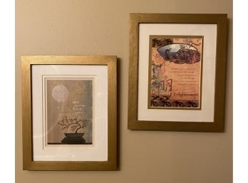 Two Asian Inspired Art Prints With Matching Gold Color Frames