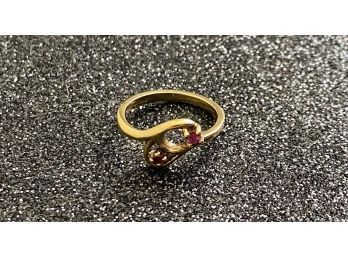 Beautiful 14 Karat Gold Ring With Two Pink Color Gems. Fits Ring Size 6-7