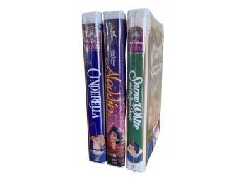UNOPENED, Still In Factory Packaging, Disney VHS Movies. Cinderella, Aladdin, Snow White