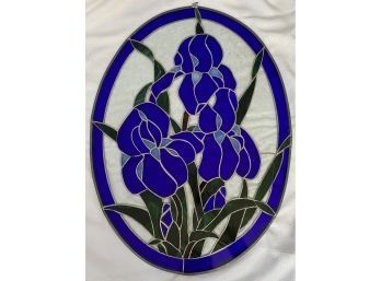 Blue Flower Stained Glass Art Piece. Approximately 21x28 Inches