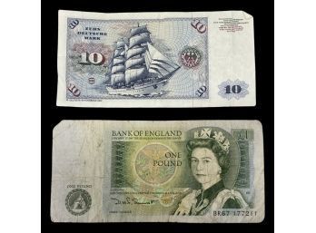(2) BANKNOTE / Currency: One Pound, Bank Of England. Germany 10 Mark