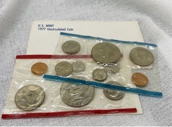 COINS: United States Mint 1977 Uncirculated Coins, 2 Sheets
