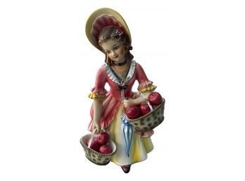 Darling Hand Painted Statue Of Girl With Baskets Full Of Apples