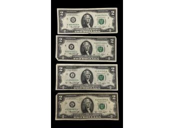 $2 Dollar Bills, Series 1976 With Jefferson On Front (4)