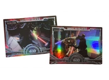 (2) Star Wars Masterwork Great Rivalries Holo: Darth Sidious Yoda 020/299 And Obi Wan Darth Maul 230/299. Holo