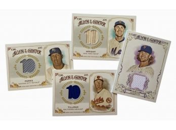 (4) TOPPS Allen And Ginter 2015 Baseball Game Used Memorabilia Cards: Tillman, Perez And More!