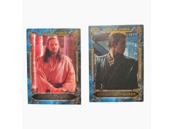 (2) Star Wars TOPPS Trading Cards. Show Of Force Series. Qui Gon Jinn 69/99 And Anakin Skywalker 35/99