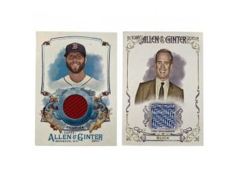 (2) TOPPS Allen And Ginter Relic Cards: 2015 Joe Buck Sportscaster And 2017 Dustin Pedroia Red Sox