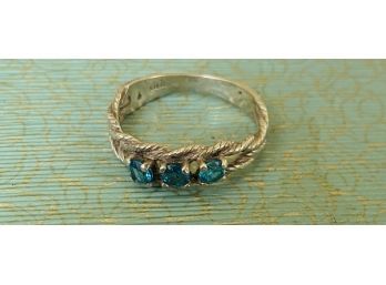 Antique Sterling Silver Ring With 3 Blue Color Gems