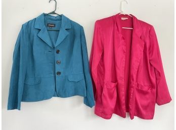 Funky Vintage Blazers. Hot Pink Satin Blazer By Impressions And Teal Blazer By Studio 1