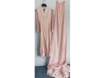 Stunning Pink Lace Vintage Dress With Extra Long Train Attachment