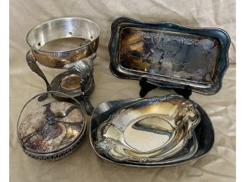 (5) Silver Plate Collection Of Kitchen Essentials, Including 3 Small Bread Plates