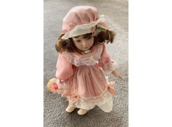 Collectible Doll With Pink And White Dress, Standing