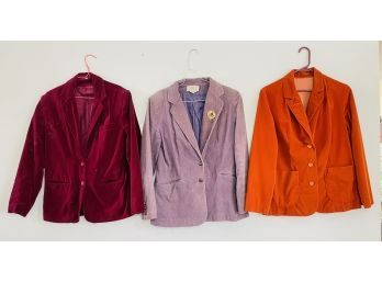 Vintage Blazers! Red Velvet-like, Orange Felt, And Purple Corduroy