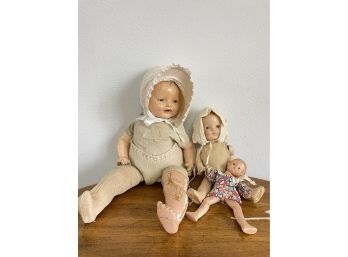 VINTAGE DOLL EIH CO INC, HORSMAN, 1920'S DIMPLES COMP &. And Two Smaller, Antique Baby Dolls.