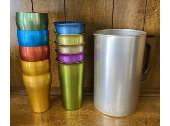 (10) Aluminum / Metal Cups With Pitcher From West Bend Aluminum. Perfect For Camping!