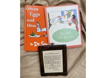 1966 Tales To Read Hardcover, Plus Dr. Seuss Book And Small Wooden Quote: Why God Made Little Girls