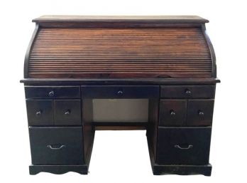 Vintage Roll Top Secretary Desk, Dark Wood