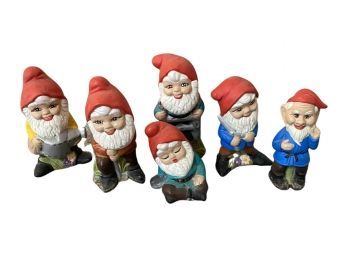 (6) Hand Painted Gnome Figurines With BA Signature On Bottom