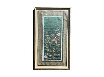 Green Asian Inspired Tapestry, Professionally Framed In Gold Color Frame